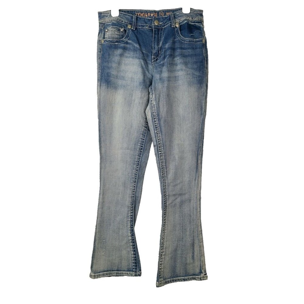 Rebel & Soul Womens Bootcut Jeans Size 10 Light‎ Blue Denim Embellished  Y2K